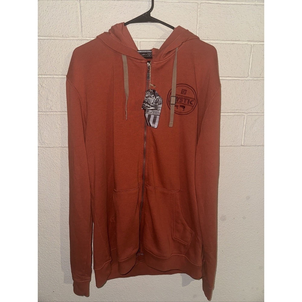 NWT Mystic Boarding Orange Hoody Zip Sweater Embroidered Logo XXL Drawstring